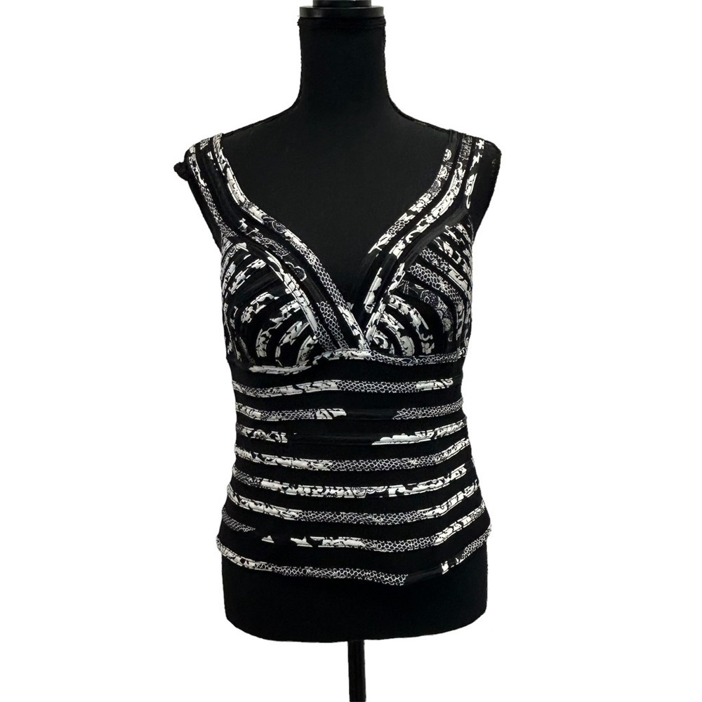 JS Collections black white sleeveless tank top blouse Sz 12